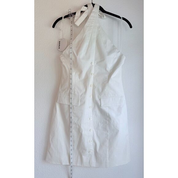 NWT STAUD Haven Cotton Chino Halter Neck Button Front Mini Dress in Ivory Size 2 - Picture 12 of 16